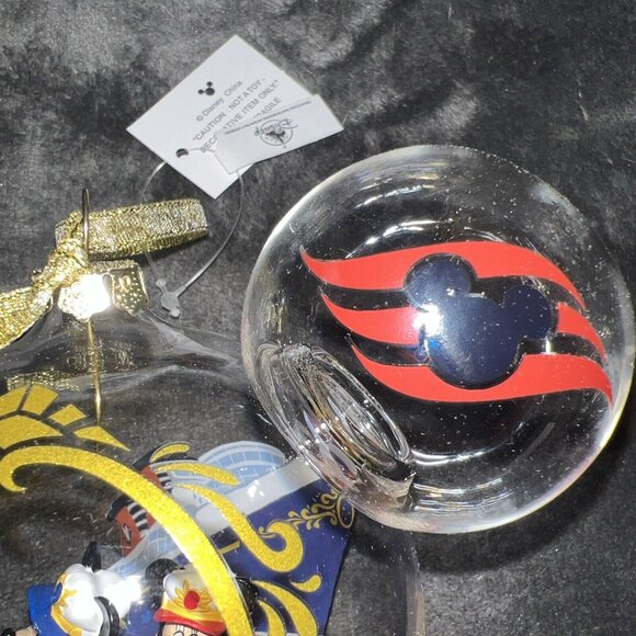 Disney Cruise Line Wish Ship Captain Mickey Minnie Ear Glass Christmas Ornament - Picture 4 of 8